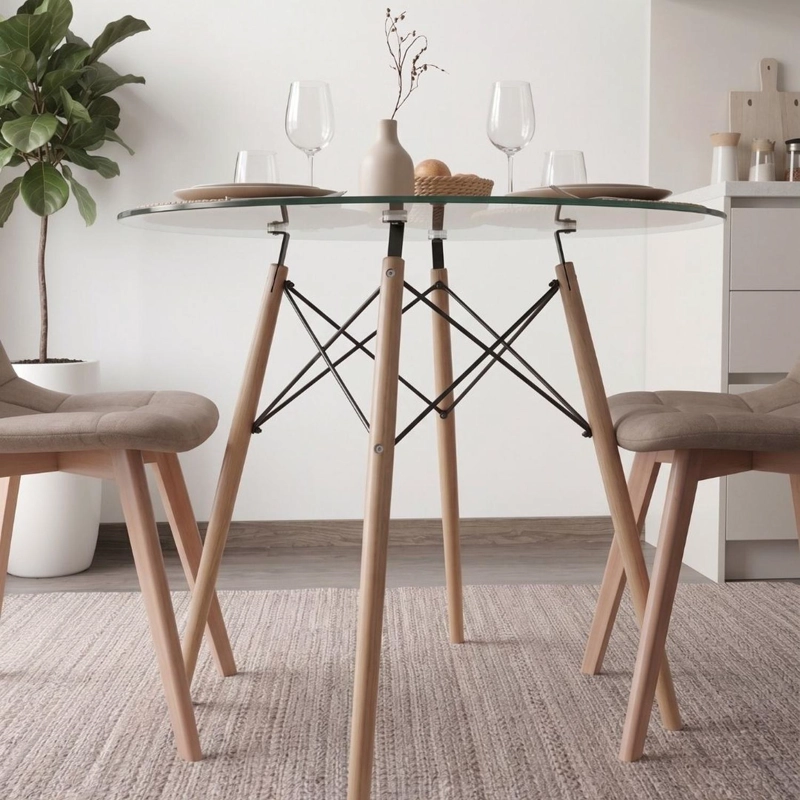 COMEDOR MESA REDONDA ELIDA 80CM + 2 SILLAS VORAK LINO BEIGE - 5