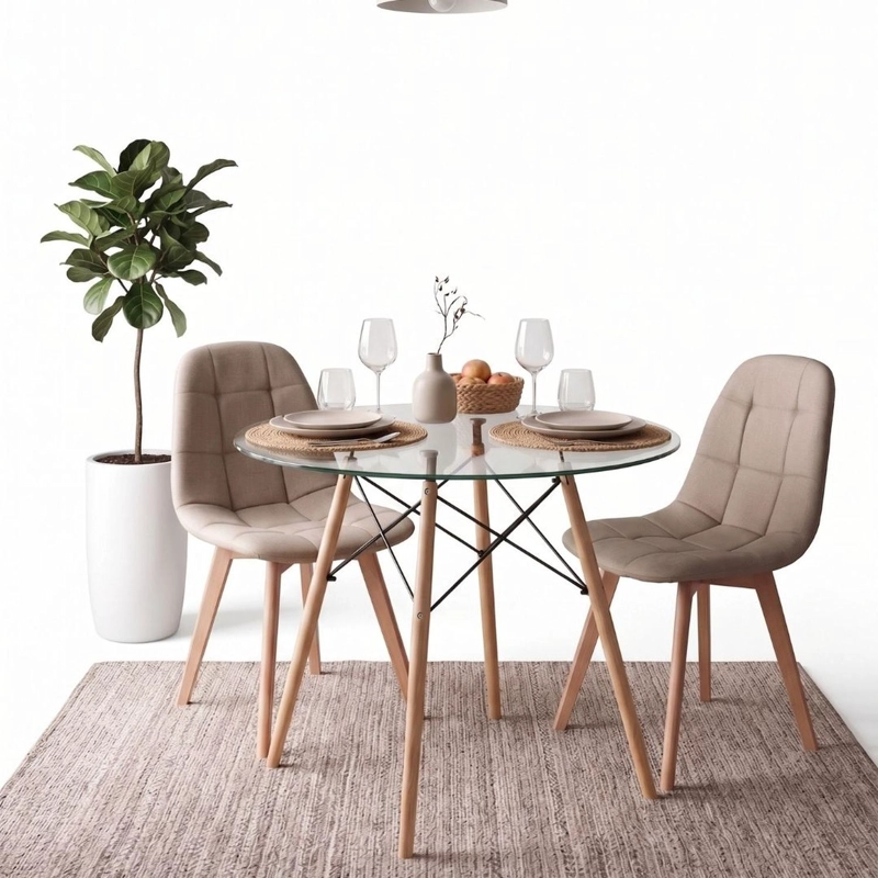 COMEDOR MESA REDONDA ELIDA 80CM + 2 SILLAS VORAK LINO BEIGE - 6
