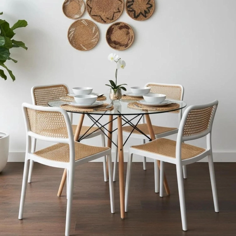 COMEDOR MESA REDONDA ELIDA 80CM + 4 SILLAS FERONIA BLANCO - 1