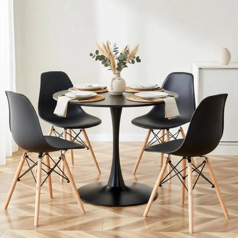 COMEDOR MESA TULIP NEGRO 80 CM + 4 SILLAS EAMES NEGRO - 1