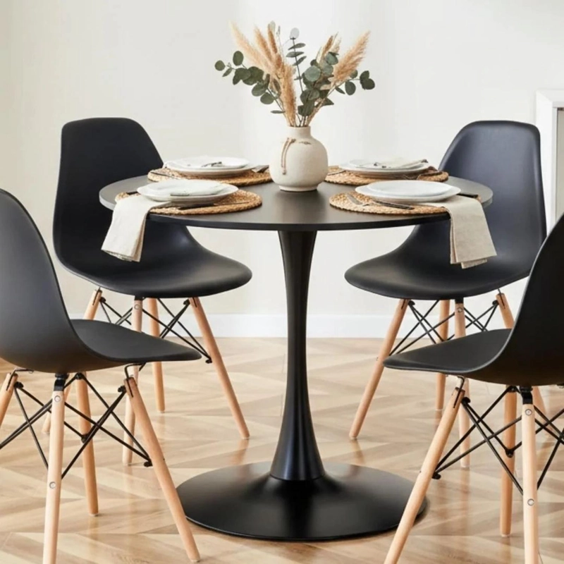 COMEDOR MESA TULIP NEGRO 80 CM + 4 SILLAS EAMES NEGRO - 2