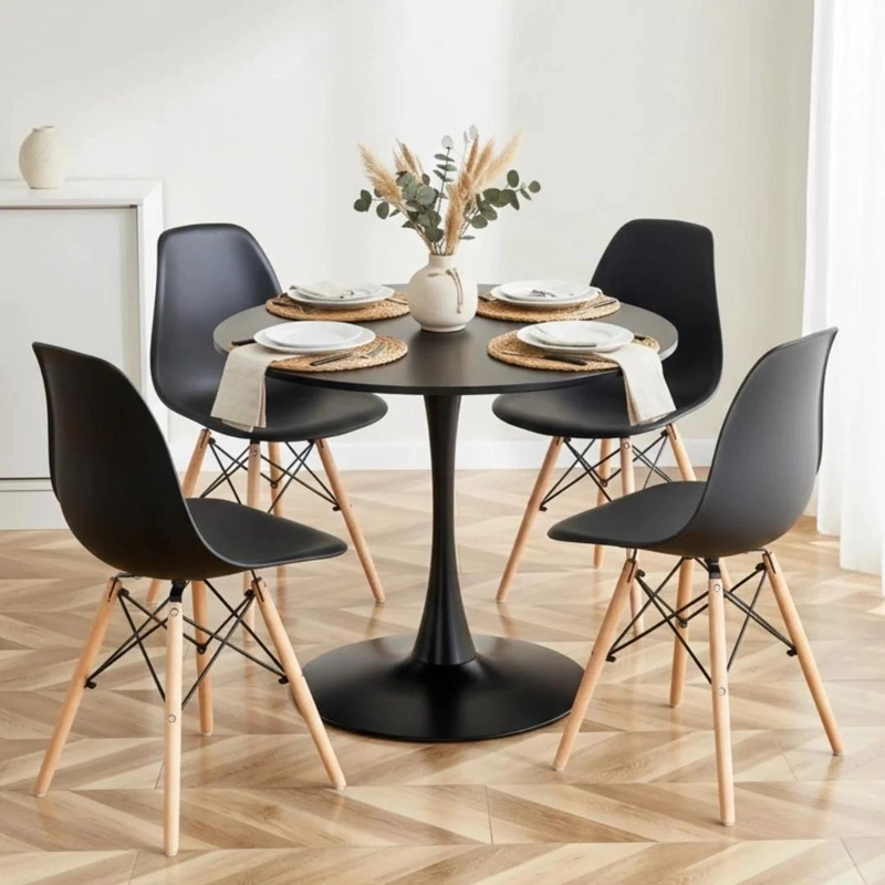 COMEDOR MESA TULIP NEGRO 80 CM + 4 SILLAS EAMES NEGRO - 3