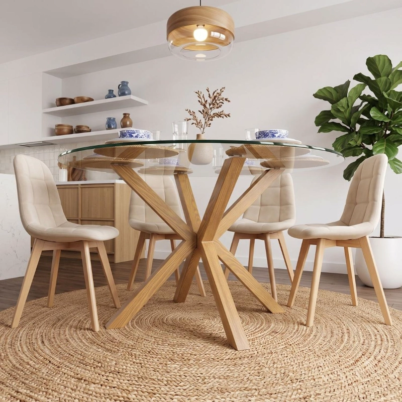 COMEDOR MESA REDONDA EQUIZ 120CM + 6 SILLAS VORAK VELVET BEIGE - 4