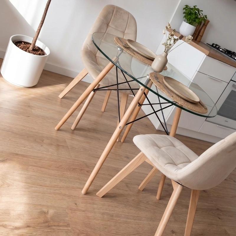 COMEDOR MESA REDONDA ELIDA 80CM + 2 SILLON VORAK VELVET BEIGE - 3