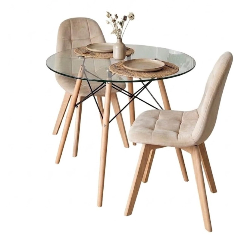 COMEDOR MESA REDONDA ELIDA 80CM + 2 SILLON VORAK VELVET BEIGE - 4