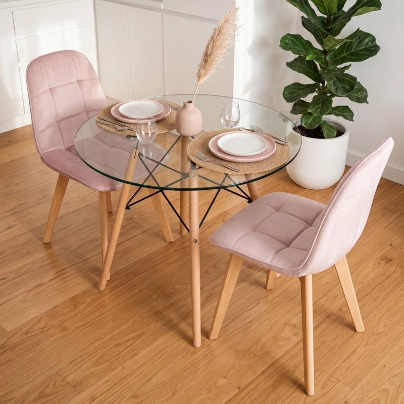 COMEDOR MESA REDONDA ELIDA 80CM + 2 SILLON VORAK VELVET ROSADA - 1