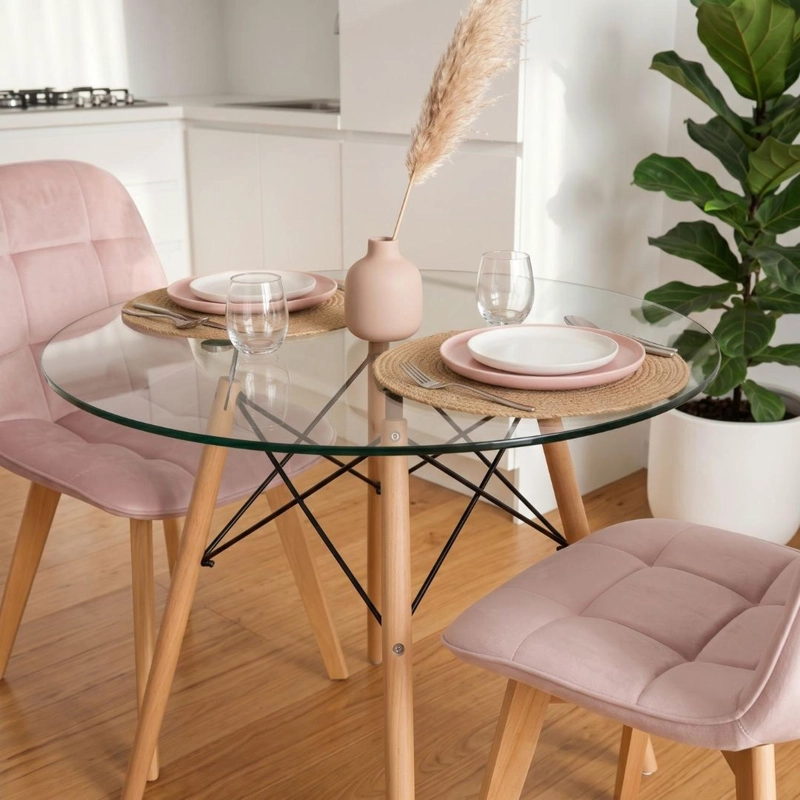 COMEDOR MESA REDONDA ELIDA 80CM + 2 SILLON VORAK VELVET ROSADA - 3