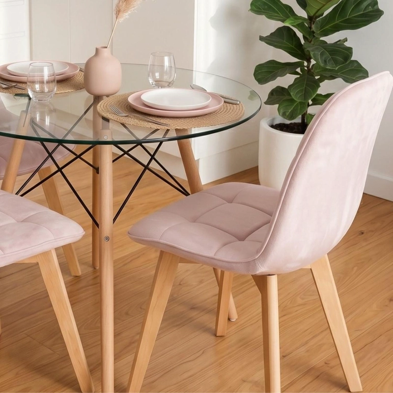 COMEDOR MESA REDONDA ELIDA 100CM + 4 SILLON VORAK VELVET ROSADA - 3