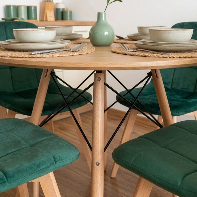COMEDOR MESA REDONDA SHANNA 100 CM + 4 SILLAS VORAK VERDE ESMERALDA - 3