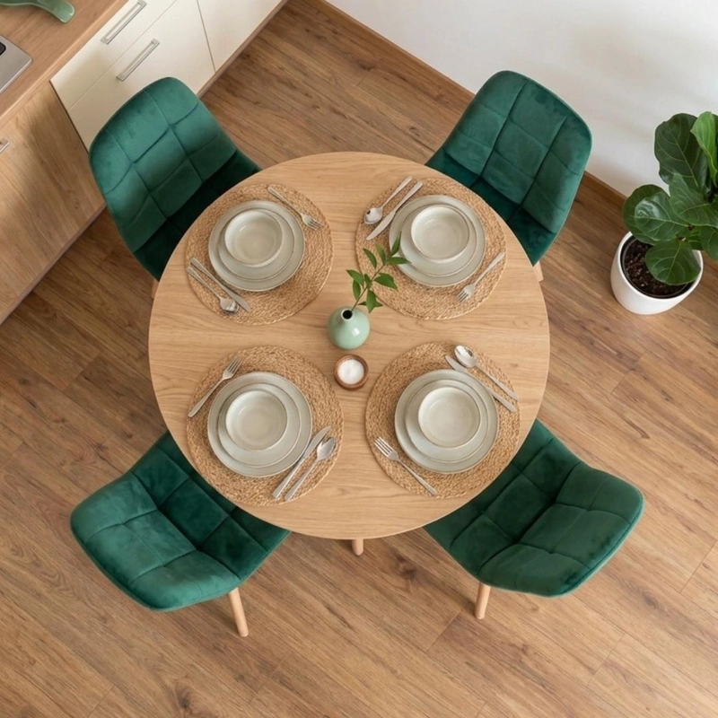 COMEDOR MESA REDONDA SHANNA 100 CM + 4 SILLAS VORAK VERDE ESMERALDA - 4