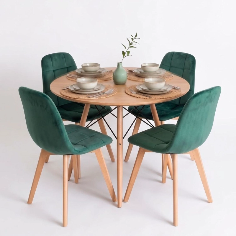 COMEDOR MESA REDONDA SHANNA 100 CM + 4 SILLAS VORAK VERDE ESMERALDA - 5