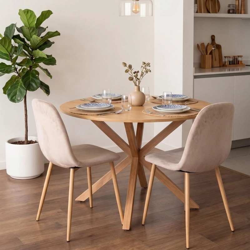 COMEDOR MESA REDONDA EQUIZ WOOD 100CM + 4 SILLAS ISY ARENA - 3