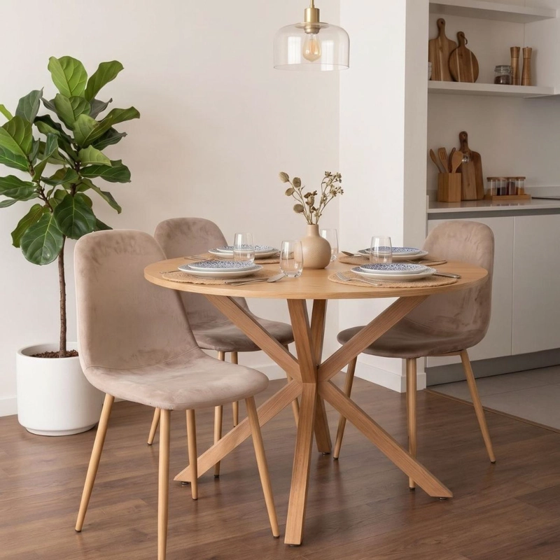 COMEDOR MESA REDONDA EQUIZ WOOD 100CM + 4 SILLAS ISY ARENA - 4