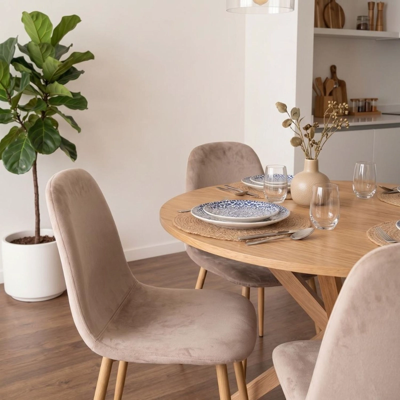 COMEDOR MESA REDONDA EQUIZ WOOD 120CM + 6 SILLAS ISY ARENA - 3