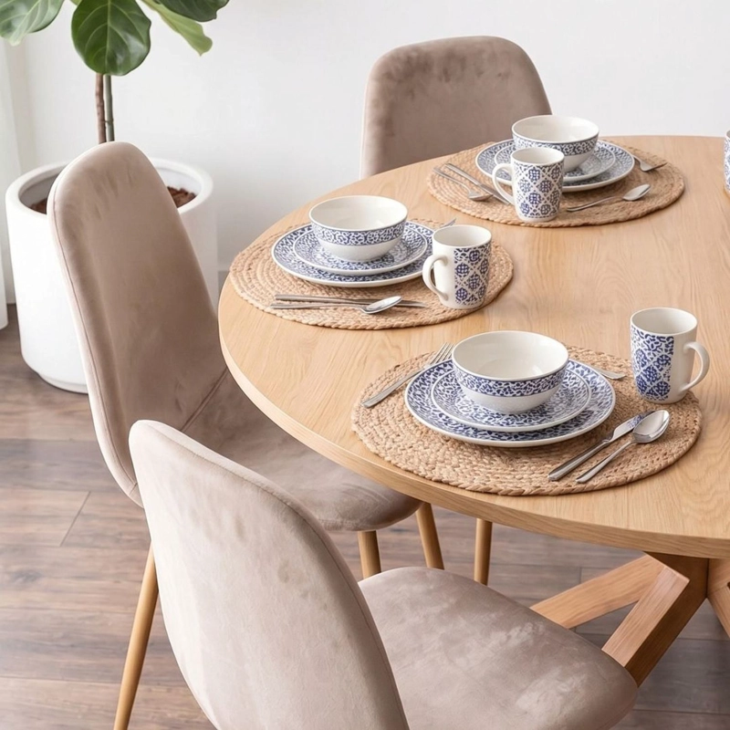 COMEDOR MESA REDONDA EQUIZ WOOD 120CM + 6 SILLAS ISY ARENA - 4