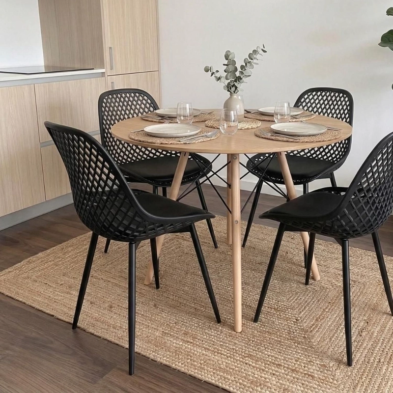 COMEDOR REDONDA SHANNA 100CM + 4 SILLA GRILLET NEGRO - 3