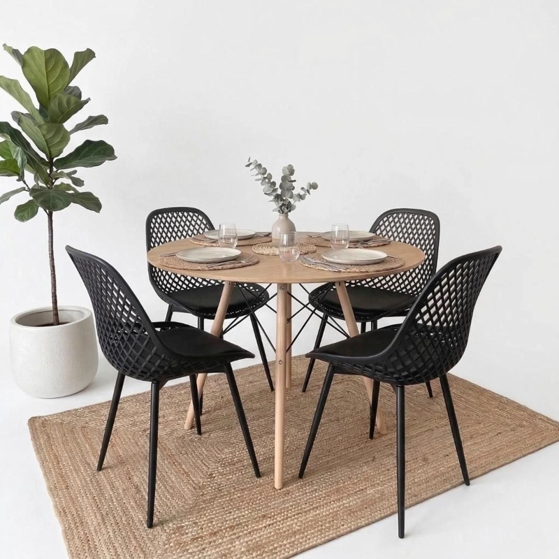COMEDOR REDONDA SHANNA 100CM + 4 SILLA GRILLET NEGRO - 5