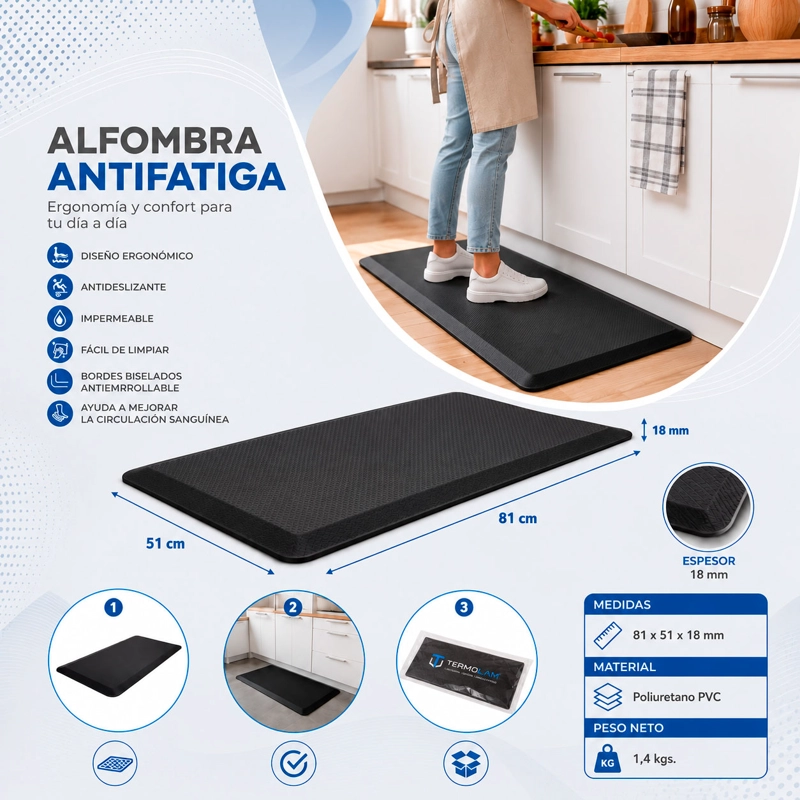 ALFOMBRA MAT ERGONOMICO ANTIFATIGA TERMOLAM NEGRA - 2