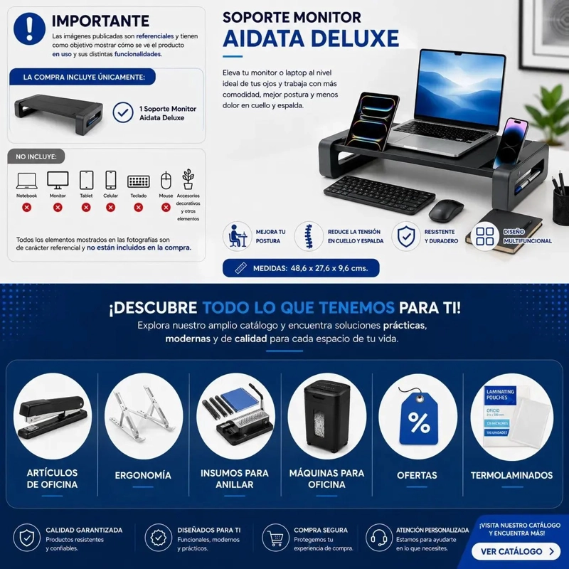 Soporte para Monitor y Laptop AIDATA Deluxe - Ergonómico - 6