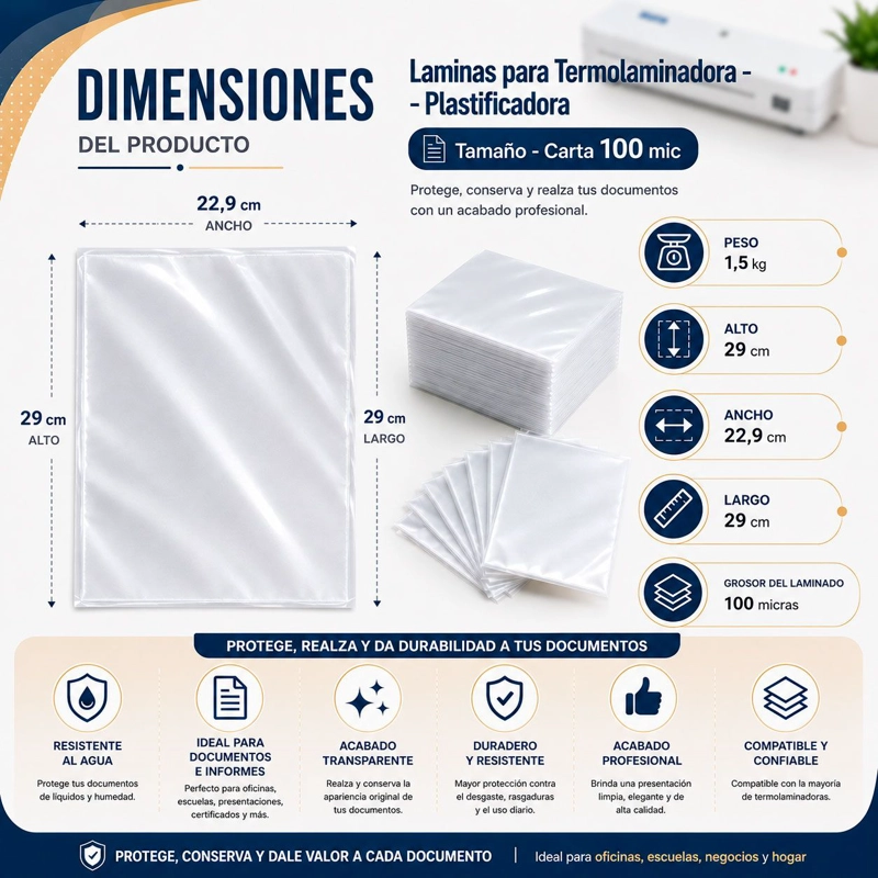 LAMINAS TERMOLAMINADO CARTA 100 MIC TERMOLAM - 2