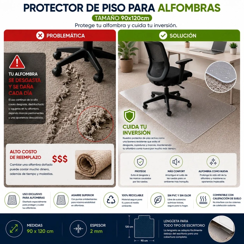 PROTECTOR DE PISO TRANSPARENTE PARA ALFOMBRA 90X120 - 3