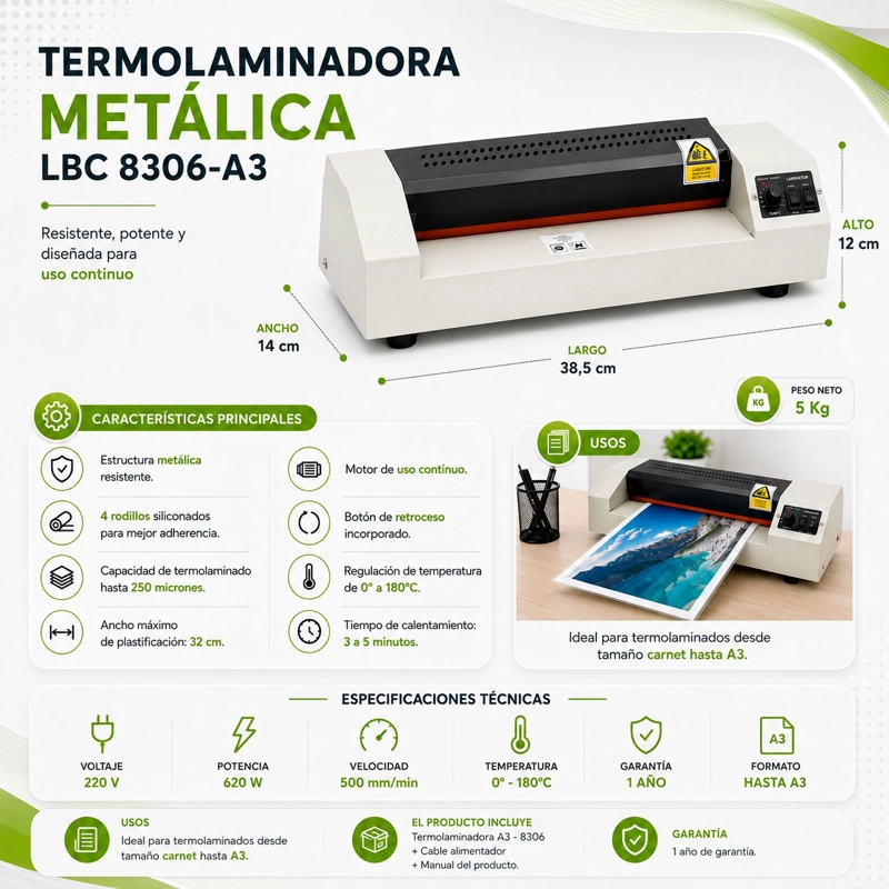 PLASTIFICADORA TERMOLAMINADORA A3 METALICA TERMOLAM 8306 - 2