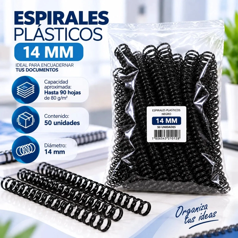 Espirales Plásticos Negros para Anillar 14 mm - 50 Unidades - 2
