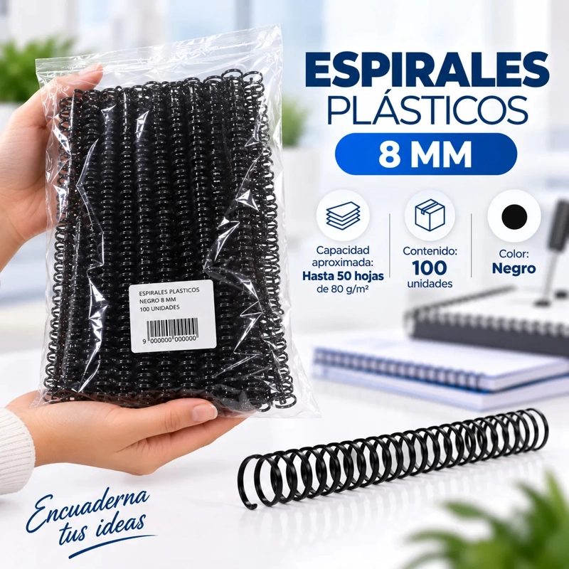 Espirales Plásticos Negros para Anillar 8 mm - 100 Unidades - 2