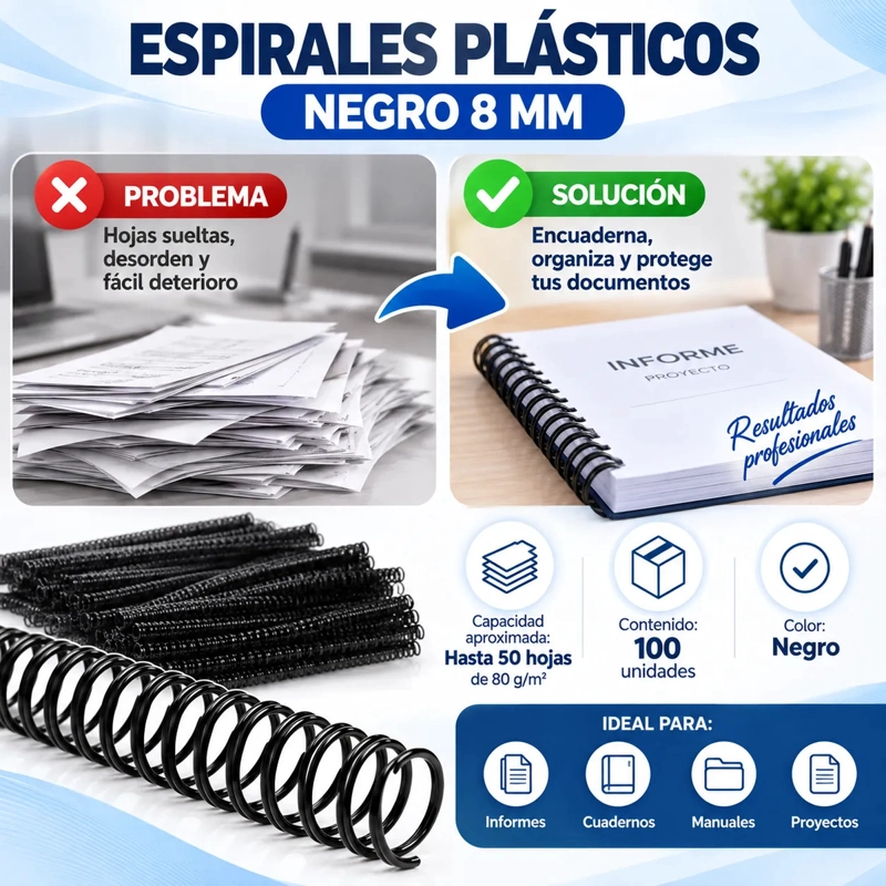 Espirales Plásticos Negros para Anillar 8 mm - 100 Unidades - 3