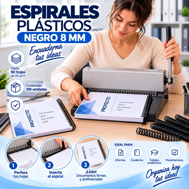 Espirales Plásticos Negros para Anillar 8 mm - 100 Unidades - 4
