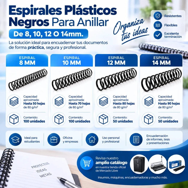 Espirales Plásticos Negros para Anillar 8 mm - 100 Unidades - 5