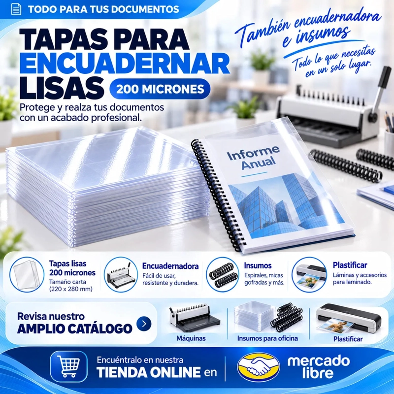Tapas para Encuadernar Carta Lisa Transparente 200 Micrones - 100 Unidades - 5