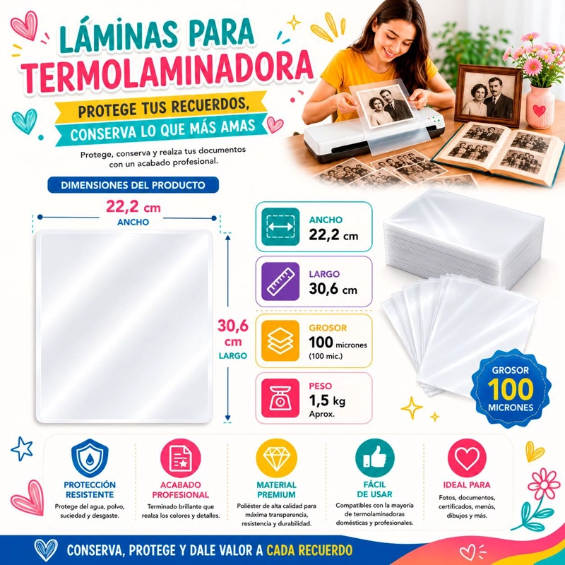 LAMINAS TERMOLAMINADO A4 100 MIC 100 UNIDADES - 2