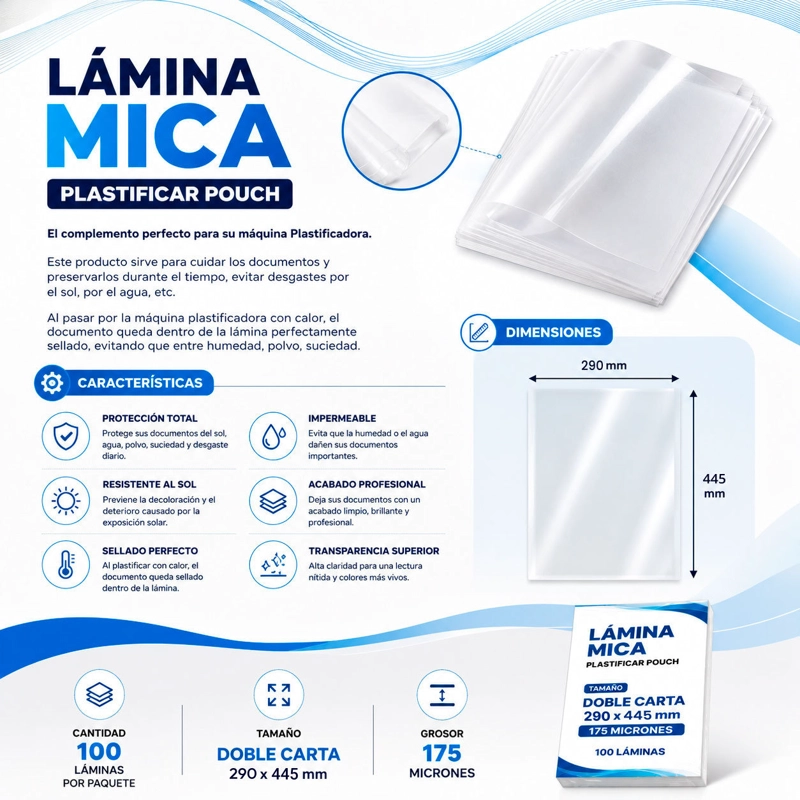 Láminas para Plastificar Doble Carta 175 Micrones - 100 Unidades - 2
