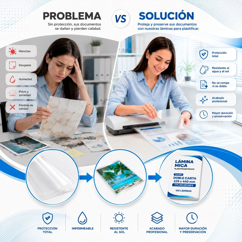 Láminas para Plastificar Doble Carta 175 Micrones - 100 Unidades - 3