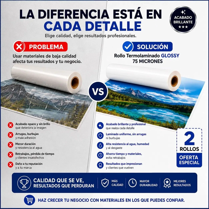 Pack 2 Rollos Termolaminado Glossy 75 Micrones - 635 mm (24") - 3
