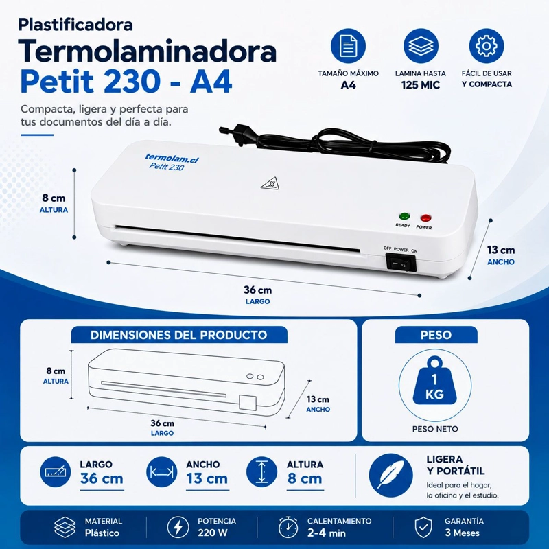 PLASTIFICADORA TERMOLAMINADORA A4 TERMOLAM PETIT 230 - 2