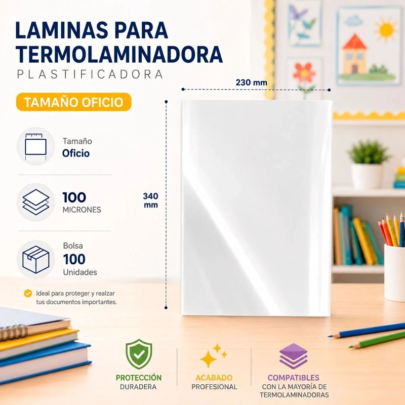 Láminas para Plastificar Oficio 100 Micrones - 100 Unidades - 2