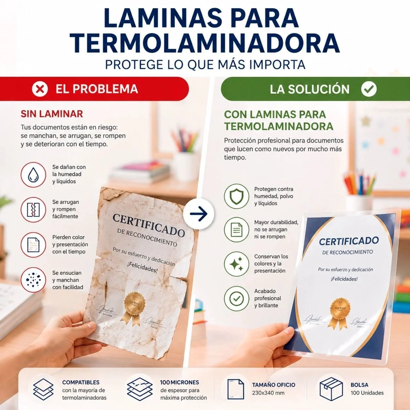 Láminas para Plastificar Oficio 100 Micrones - 100 Unidades - 3
