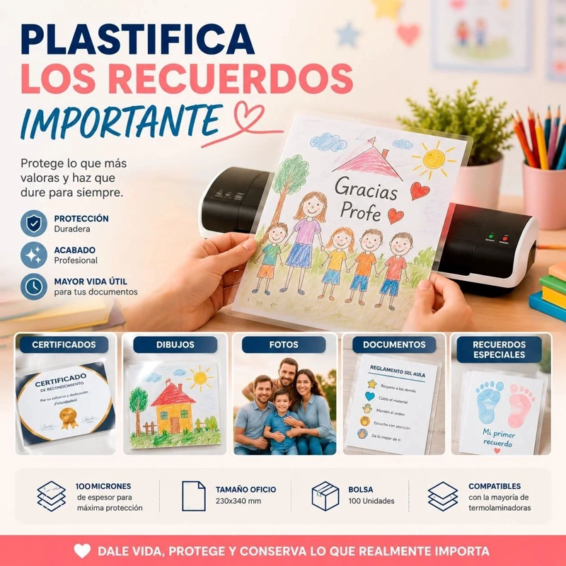 Láminas para Plastificar Oficio 100 Micrones - 100 Unidades - 4
