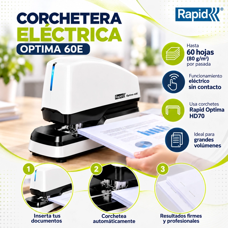 Corchetera Eléctrica Rapid Optima 60E para 60 Hojas - 2