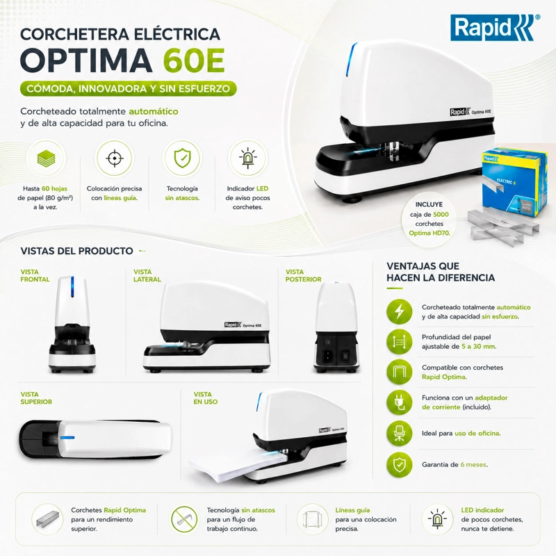 Corchetera Eléctrica Rapid Optima 60E para 60 Hojas - 5