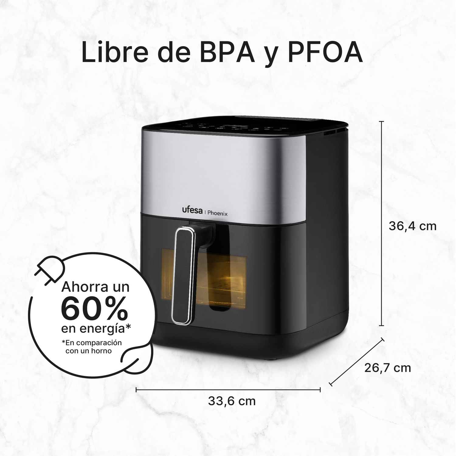 FREIDORA DE AIRE DIGITAL UFESA PHOENIX 6 L CON VAPOR Y DOBLE RESISTENCIA - 6