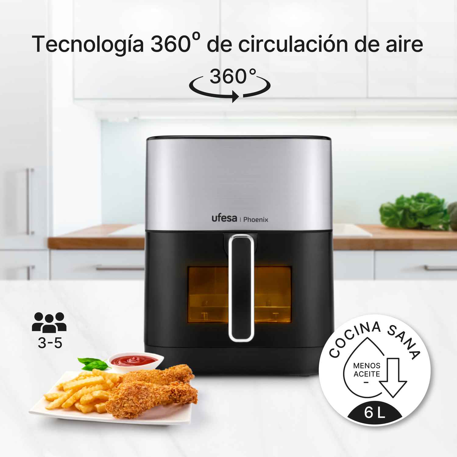 FREIDORA DE AIRE DIGITAL UFESA PHOENIX 6 L CON VAPOR Y DOBLE RESISTENCIA - 8