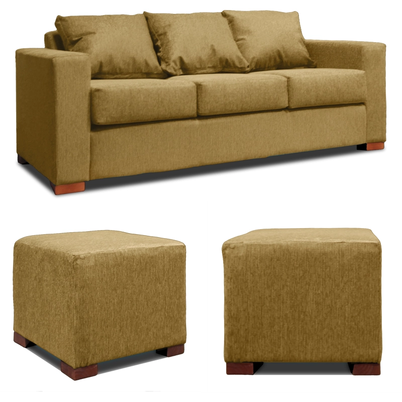 SOFA 3 CUERPOS + 2 POUF BEIGE DKORA MODELO CEDRIC - 1
