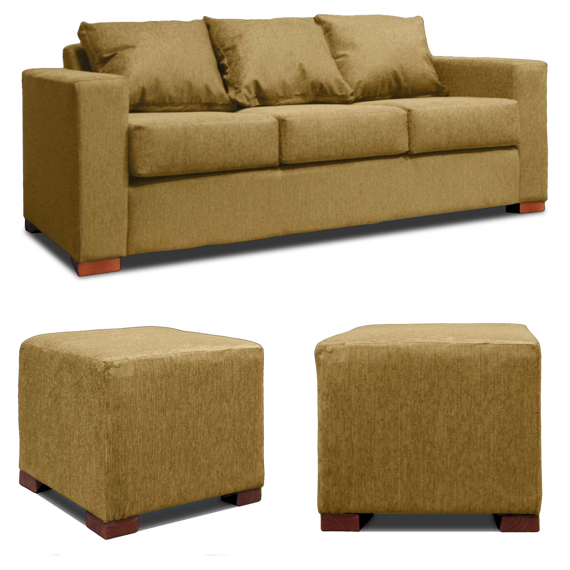 SOFA 3 CUERPOS + 2 POUF BEIGE DKORA MODELO CEDRIC - 1