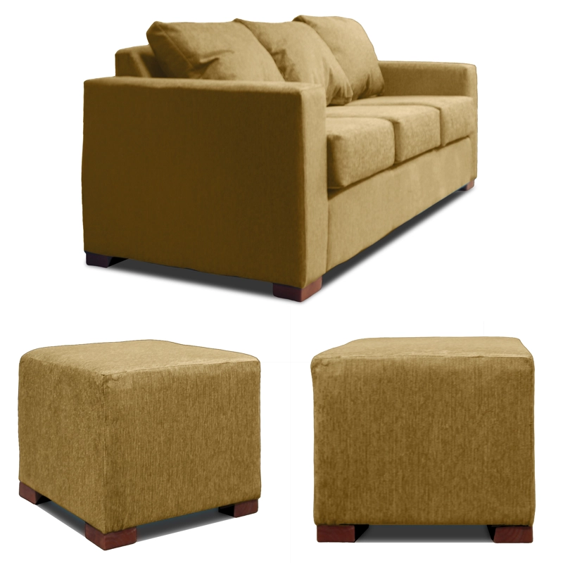SOFA 3 CUERPOS + 2 POUF BEIGE DKORA MODELO CEDRIC - 2