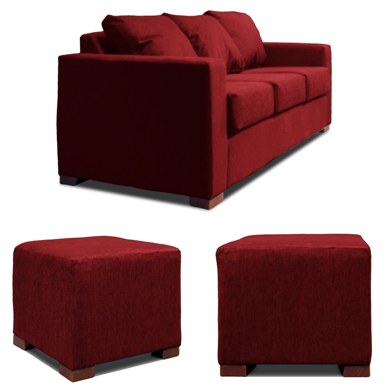 SOFA 3 CUERPOS + 2 POUF EN COLOR ROJO DKORA MODELO CEDRIC - 2
