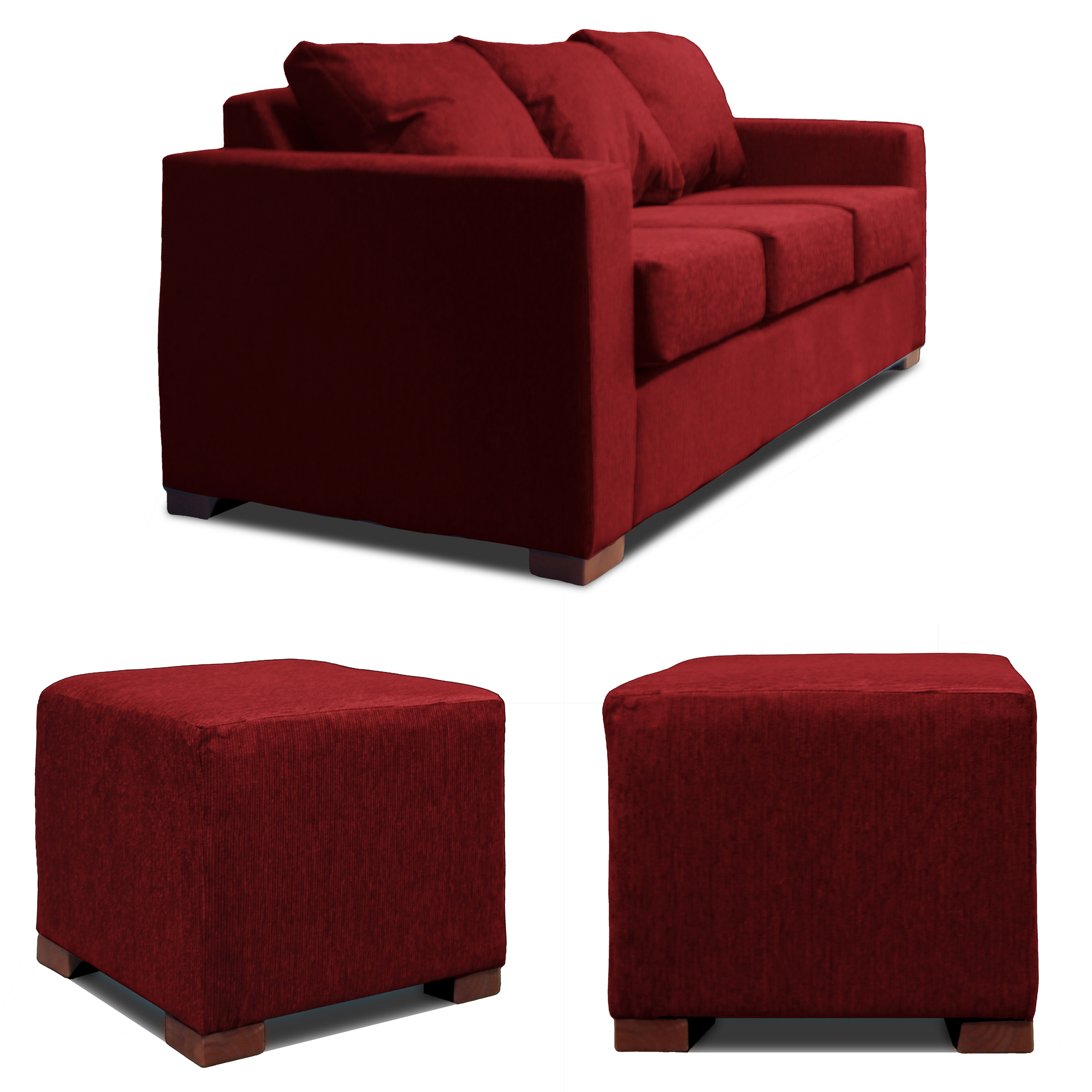 SOFA 3 CUERPOS + 2 POUF EN COLOR ROJO DKORA MODELO CEDRIC - 2