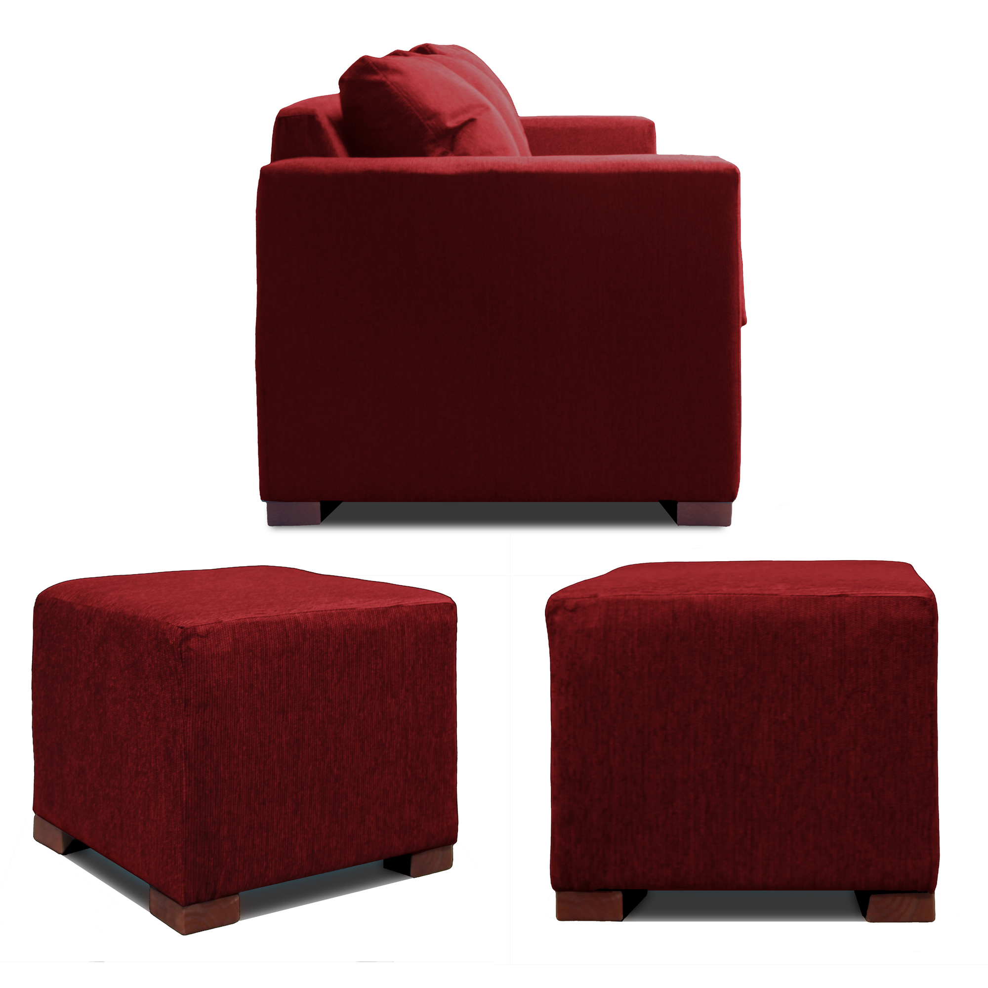 SOFA 3 CUERPOS + 2 POUF EN COLOR ROJO DKORA MODELO CEDRIC - 3